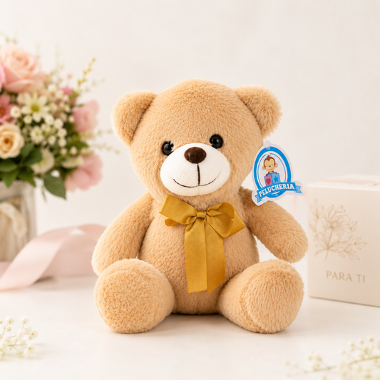 Oso Beige con Moño Dorado