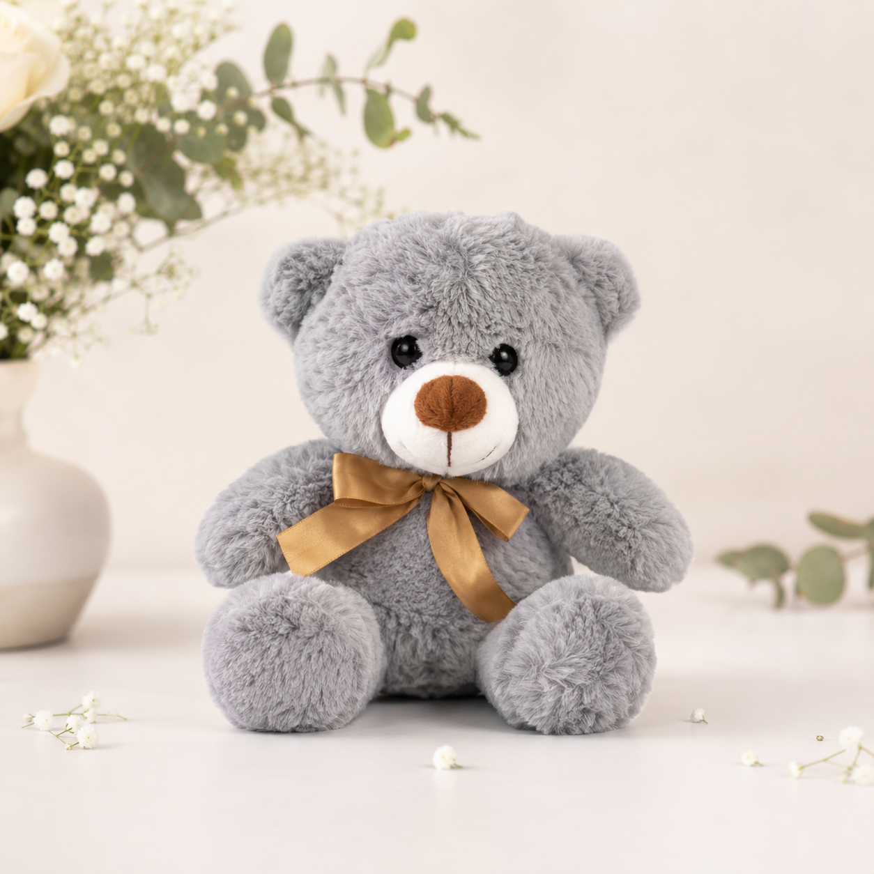 Oso Teddy Gris con Moño Dorado